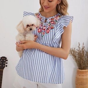 SHEIN maternity embroidery floral ruffle peplum top